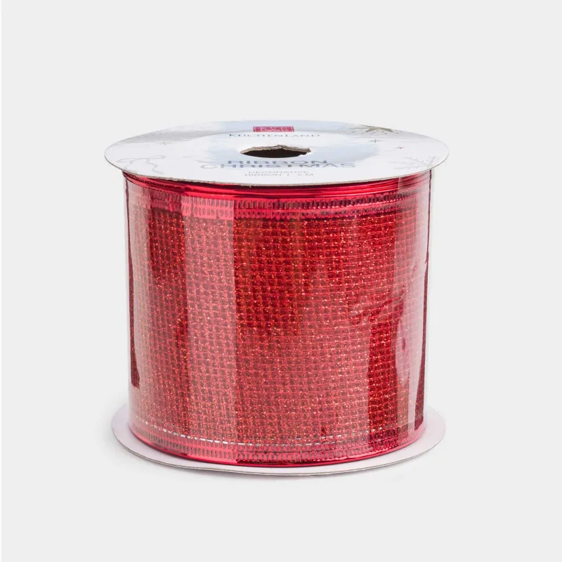 Лента декоративная, 5 м, гибкая, полиэстер, красная, Сетка, Ribbon christmas