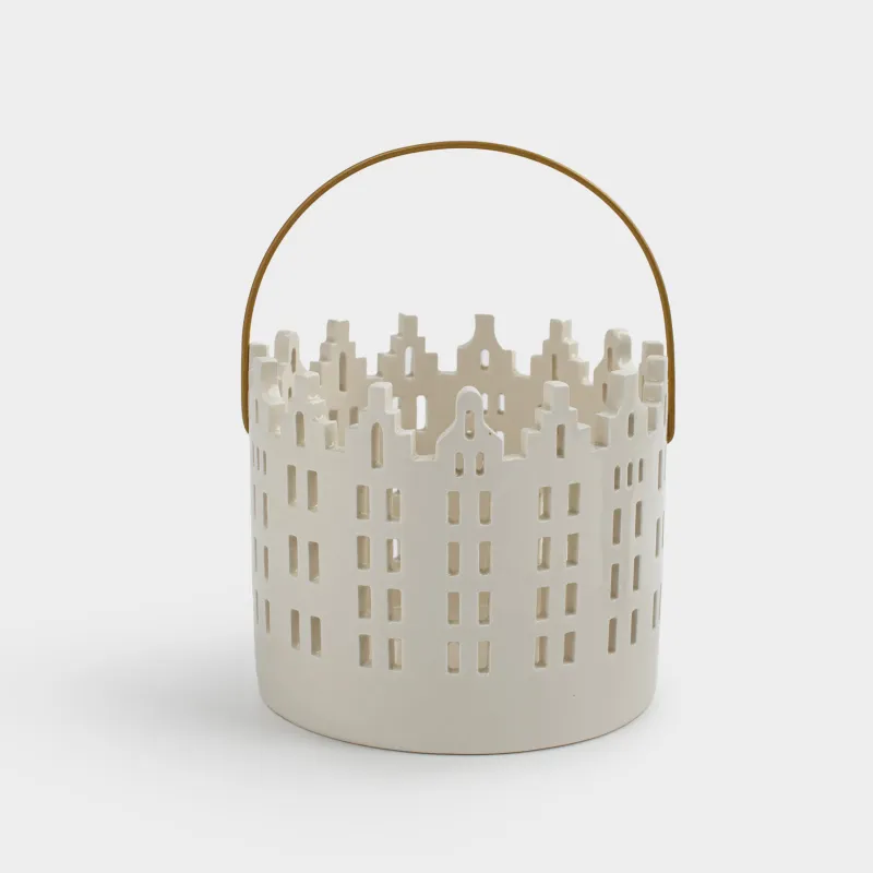 Подсвечник, 11 см, для чайной свечи, с ручкой, керамика/металл, молочный, Дома, Snow sparks