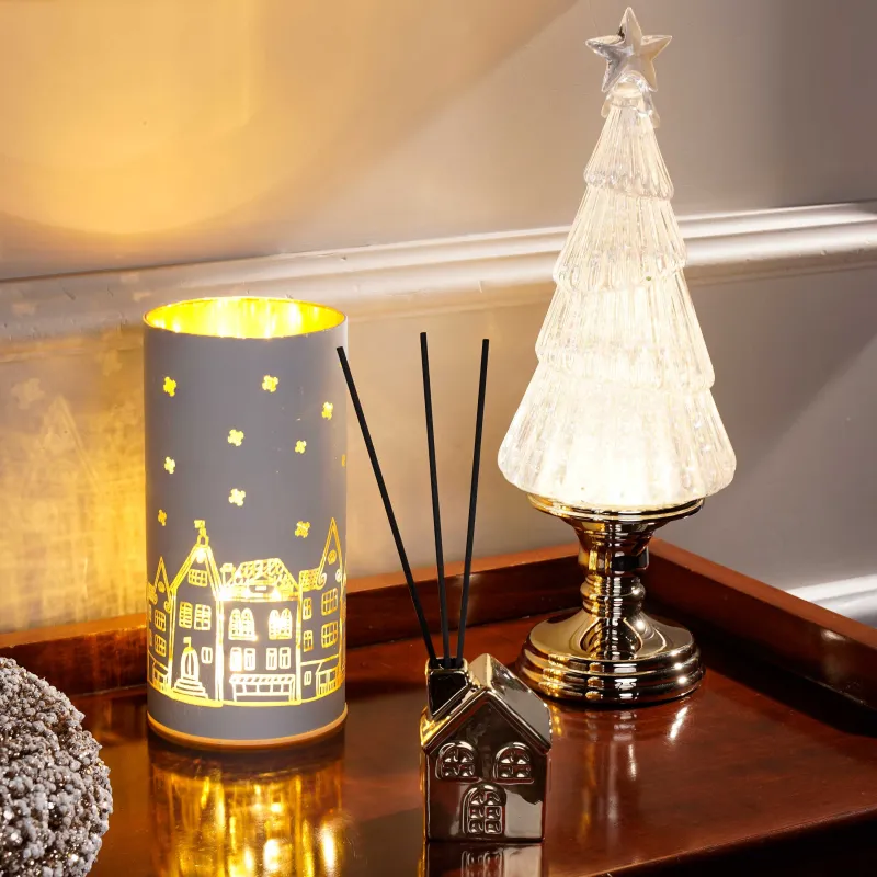 Снежный фонарь, 35 см, с подсветкой, пластик, шампань, Ель с блестками, Golden style, image-5