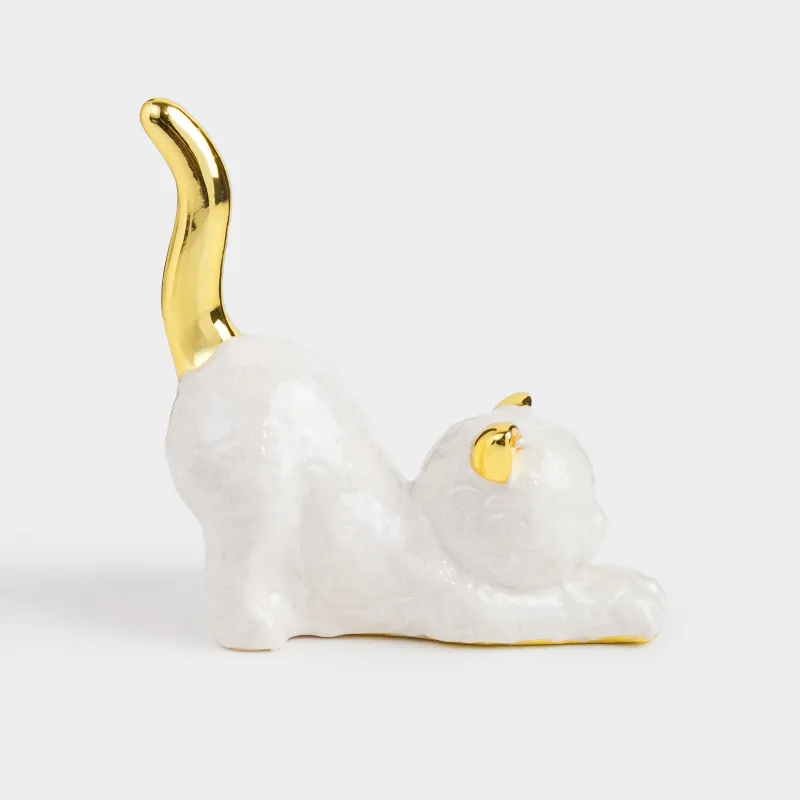 Держатель для украшений, 9 см, полирезин, золотисто-жемчужный, Кот, Cat