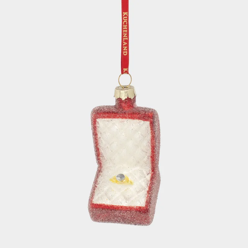 Игрушка елочная, 5x7 см, стекло, с блестками, красная, Коробочка с кольцом, Figure christmas