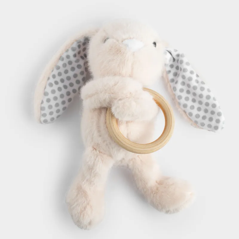 Игрушка-погремушка, 23 см, мягкая, Зайка с кольцом, Rabbit, image-6