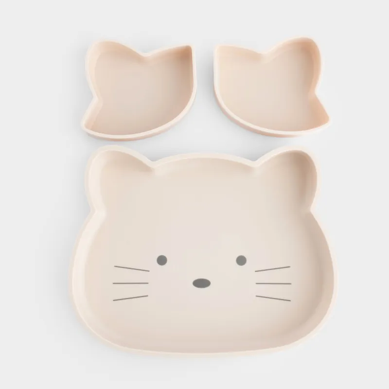 Набор посуды, детский, 1 перс, 3 пр, силикон, бежевый, Кошка, Kiddy, image-4