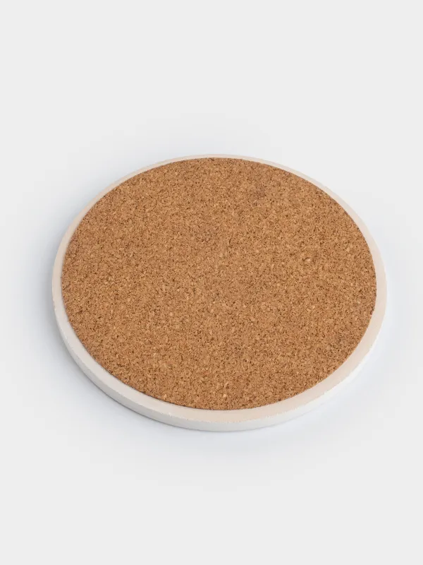 Подставка под кружку, 11 см, круглая, керамика/пробка, белая, Ежик в шарфе, Forest animals, image-2