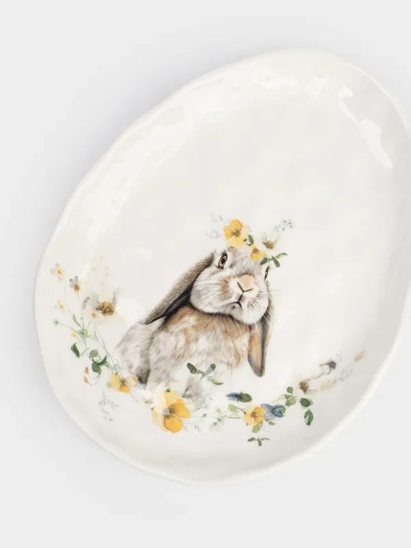 Блюдо, 21х16 см, керамика D, белое, Яйцо, Кролик с цветами, Natural Easter, image-3