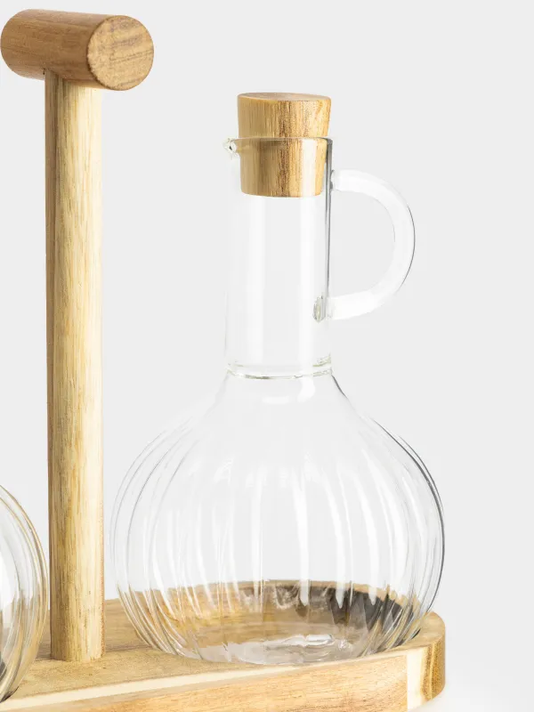 Набор для масла и уксуса, 300 мл, 2 шт, на подставке, стекло/дерево, Noble tree, image-2
