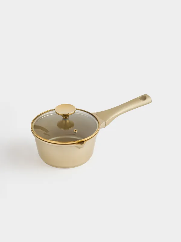 Ковш, 16 см, 1,3 л, с крышкой, с покрытием, алюминий, золотистый, Trineli, image-1