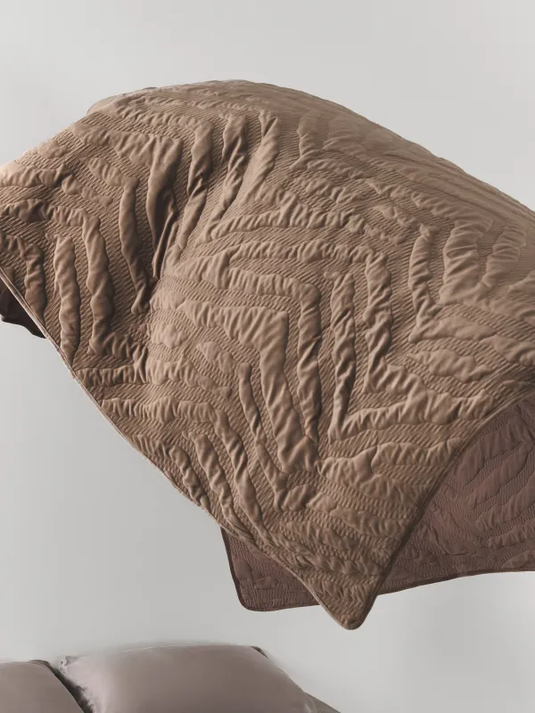 Покрывало, 220х240 см, стеганое, вельвет/микрофибра, коричневое, Stitch velvet, image-6