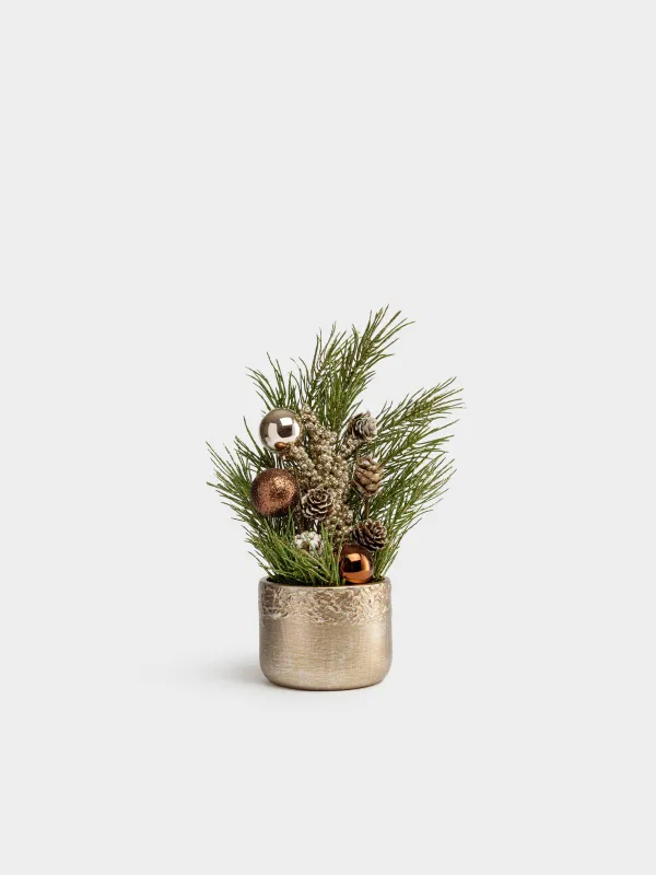 Композиция новогодняя, 30 см, Хвоя и шары, Conifer champagne, image-0