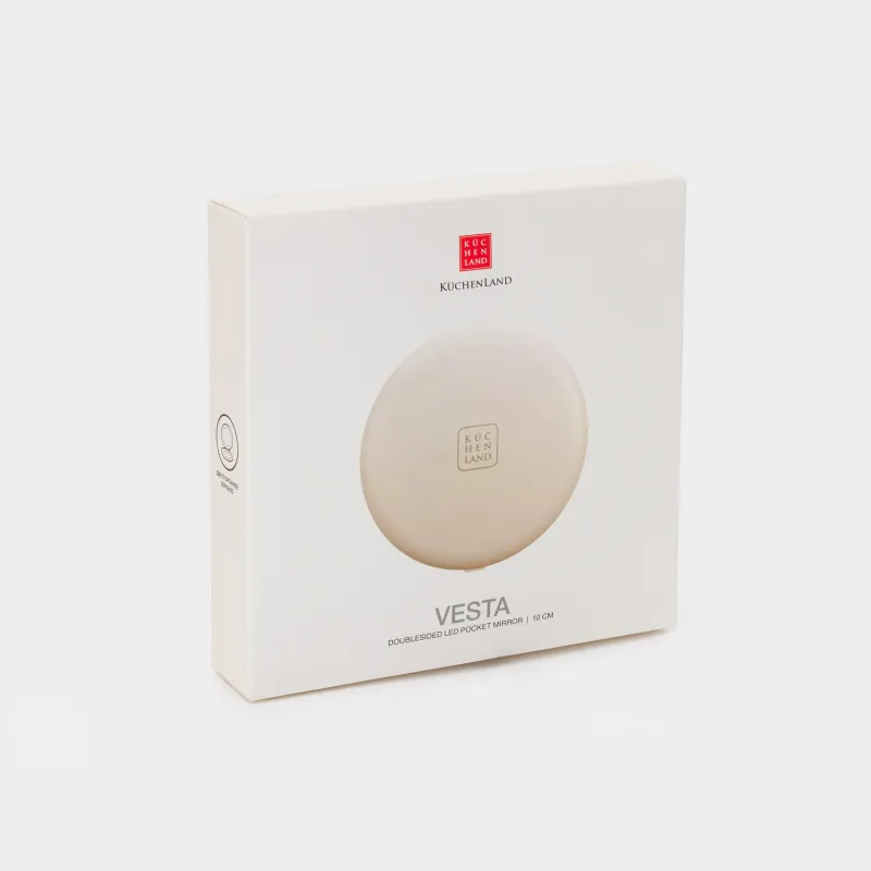 Зеркало карманное, 10 см, двустороннее, с подсветкой, пластик, бежевое, Vesta, image-6