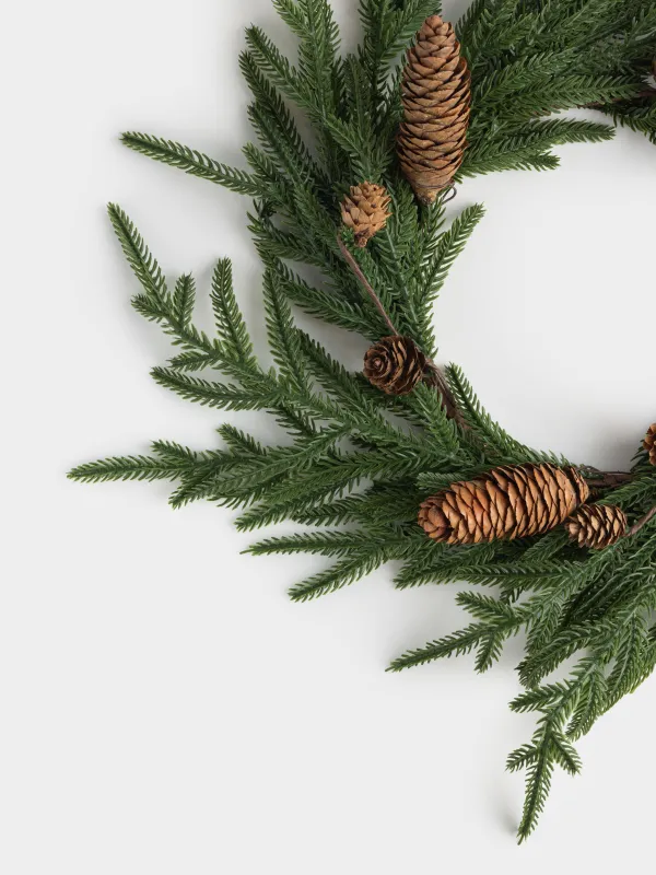 Венок рождественский, 49 см, Ель с шишками, Conifer decor, image-1