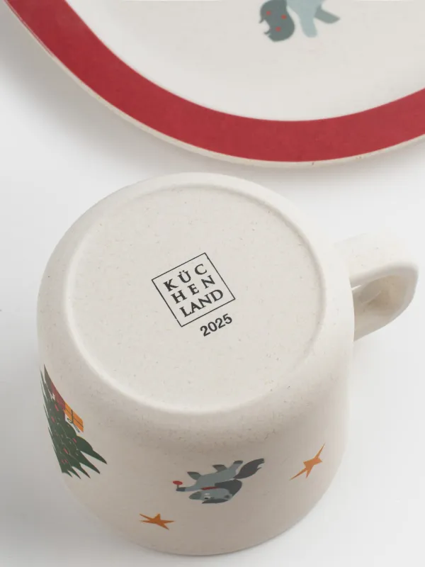 Набор посуды, детский, 1 перс, 3 пр, бамбук, красно-зеленый, Лошадки с елкой, Little horse, image-5