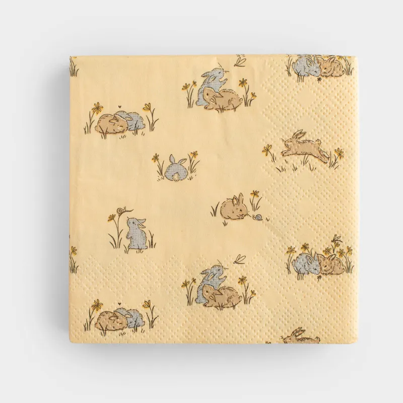 Салфетки бумажные, 21х21 см, 20 шт, квадратные, бежевые, Кролики на лугу, Easter