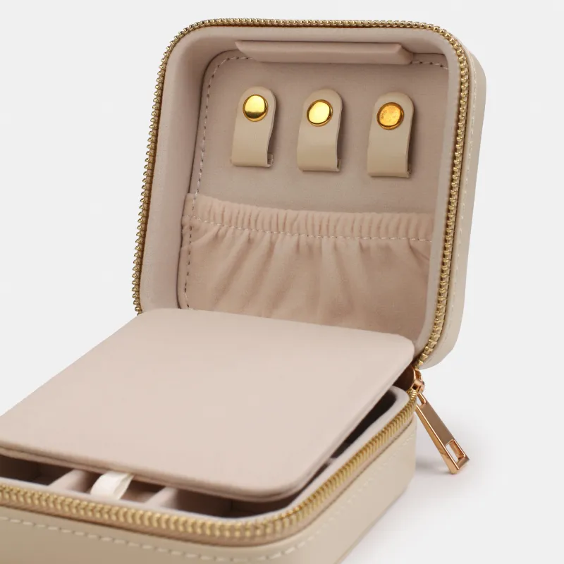 Шкатулка для украшений, 12х12 см, с зеркалом, искусственная кожа/МДФ, бежевая, Premiere small, image-4