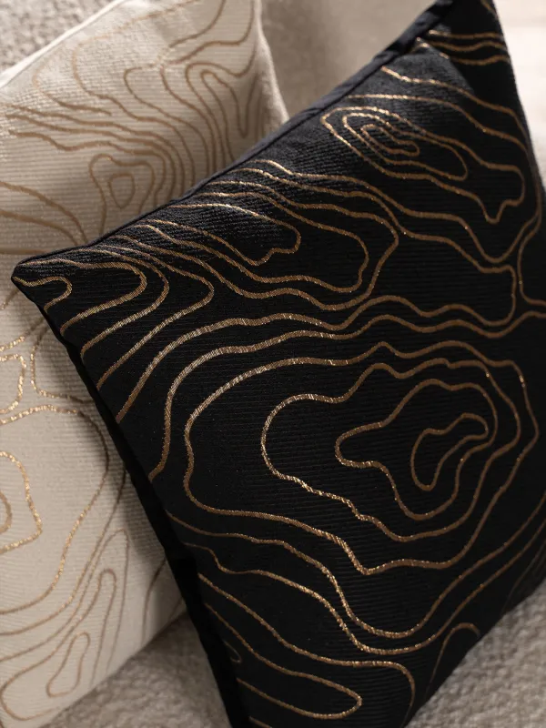 Подушка декоративная, 45х45 см, жаккард/вельвет, черная, Золотистые линии, Abstract, image-4