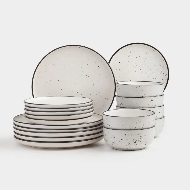 Сервиз обеденный, 6 перс, 18 пр, керамика, белый, с черным кантом, в крапинку, Speckled black