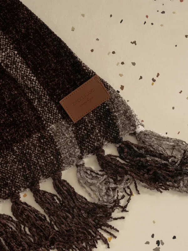 Плед, 130х170 см, с бахромой, шенилл, коричневый, Клетка, Hazel, image-4