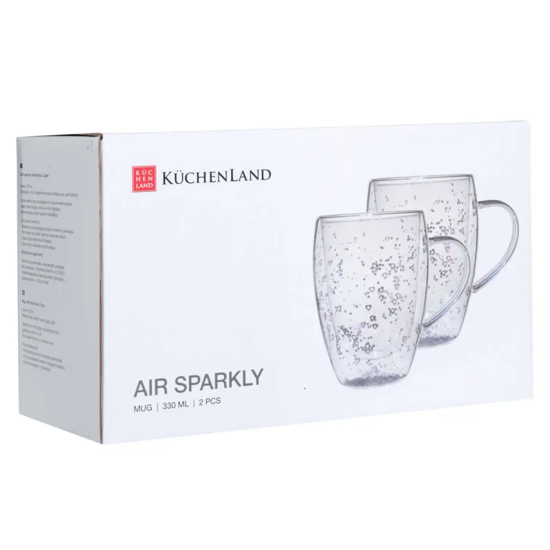 Кружка, 330 мл, 2 шт, стекло Б, перламутр, с серебристыми сердечками, Air sparkly, image-3