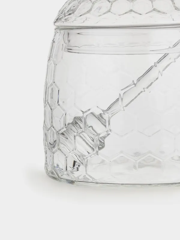 Банка для меда, 400 мл, с ложкой, стекло, Соты, Honey, image-4