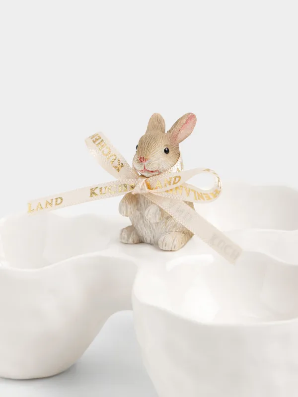 Блюдо пасхальное, 11х8 см, 3 отд, фарфор P/полирезин, белое, Кролик, Rustic Easter, image-2