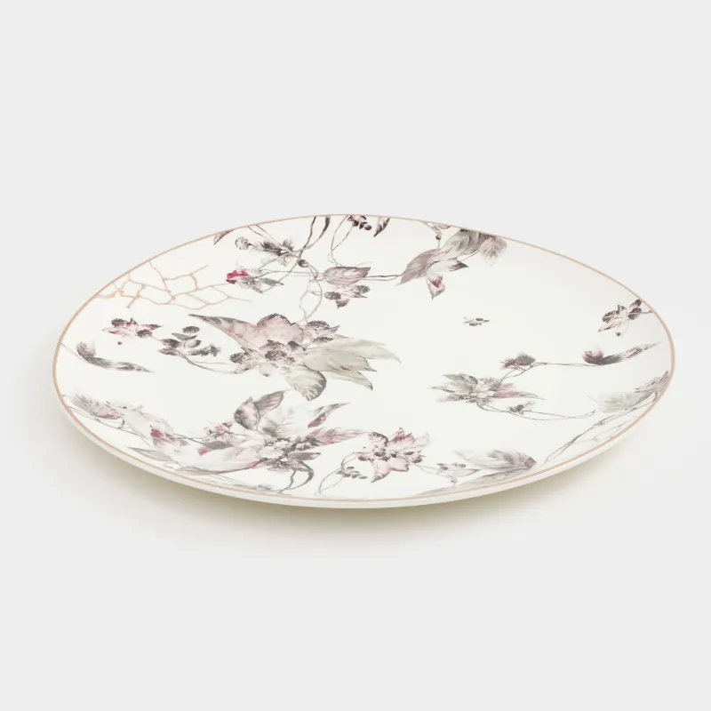 Тарелка обеденная, 28 см, фарфор N, белая, с золотистым кантом, Цветущий сад, Noir flower, image-1