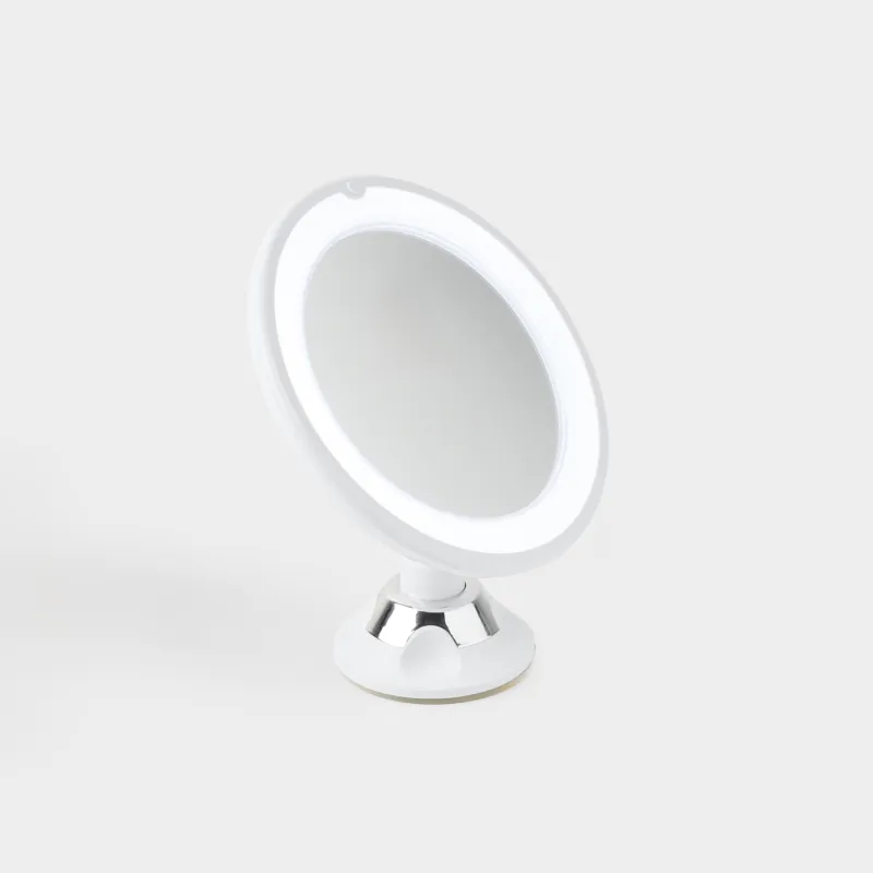 Зеркало подвесное, 19/12 см, увеличительное, с подсветкой, на присоске, пластик, белое, Mirror