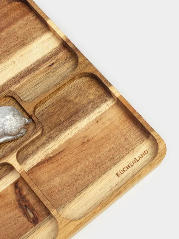 Менажница, с декором, 25х25 см, 4 отд, дерево/полирезин, Олень, Noble tree, image-5