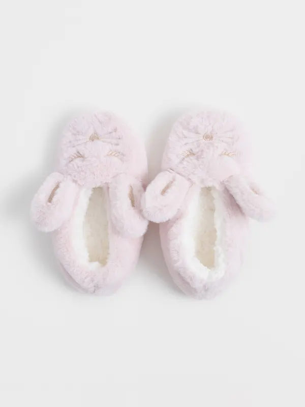 Тапочки-носки женские, домашние, искусственный мех/шерпа, молочные, Кот, Funny warm, image-1