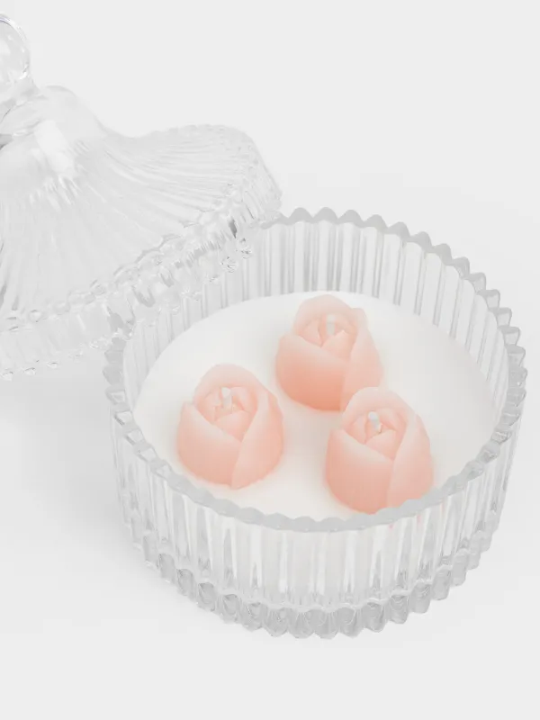 Свеча ароматическая, 11x5 см, в подсвечнике, с крышкой, стекло, Lychee Blossom, Тюльпаны, Rose, image-1