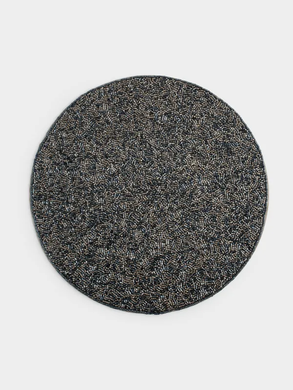 Салфетка под приборы, 36 см, бисер, круглая, синяя, Callie, image-0