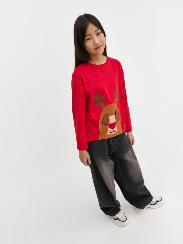 Лонгслив детский, хлопок, красный, Олень, Amelia, image-6