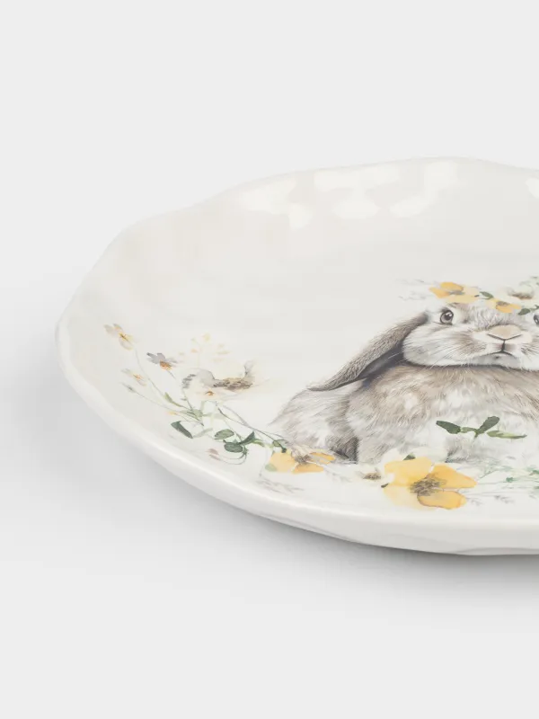 Тарелка обеденная, 28 см, керамика D, белая, Кролик с цветами, Natural Easter, image-3