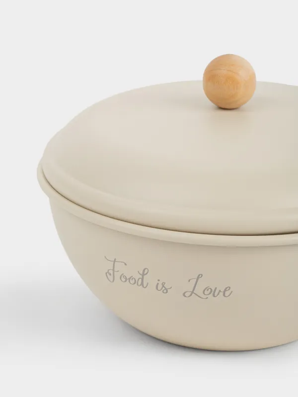 Миска, 1 л, с крышкой, металл/бамбук, бежевая, Gusto, image-1