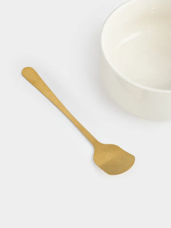 Пиала, 10х5 см, с ложкой, керамика/сталь, молочная/золотистая, Chalet gold, image-3