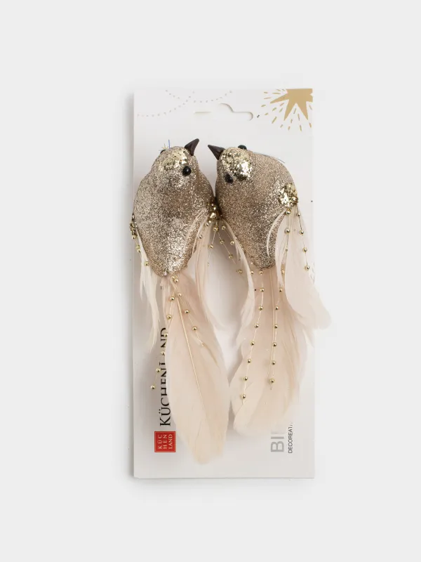 Украшение декоративное, 17 см, 2 шт, на клипсе, пенопласт/перо, шампань, Птица, Birds NY, image-4