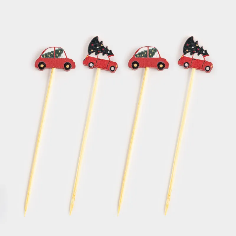 Шпажка для канапе, 9 см, 20 шт, бамбук, красно-зеленая, Машинка с елкой, Elegant details