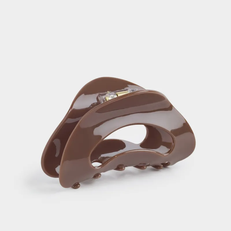 Заколка для волос, 9 см, пластик/металл, коричневая, перламутр, Крабик, Hair basic