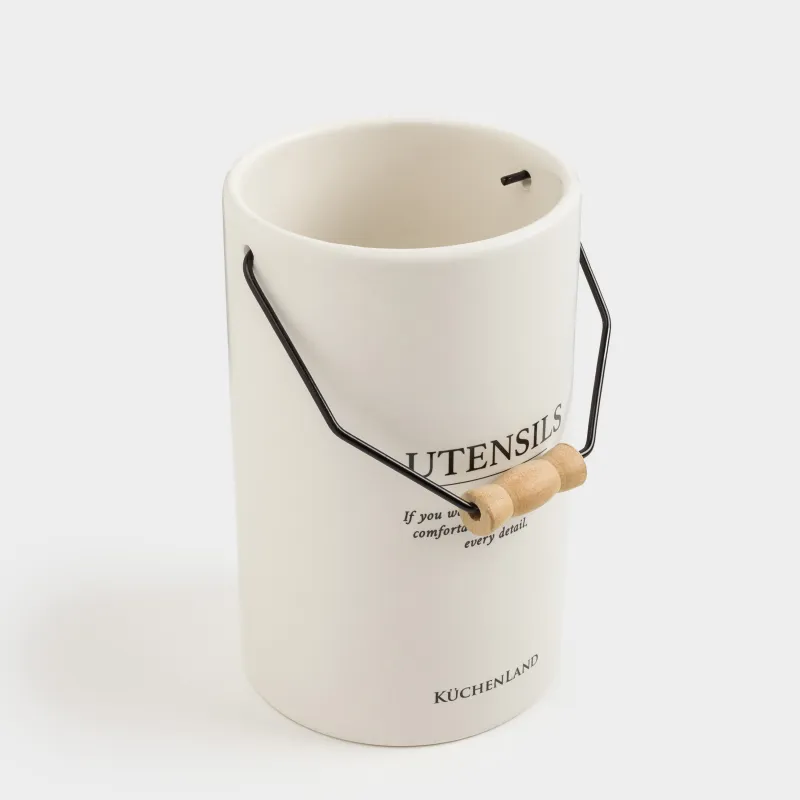 Подставка для кухонных принадлежностей, 17 см, с ручкой, керамика D/металл, молочная, Course, image-4