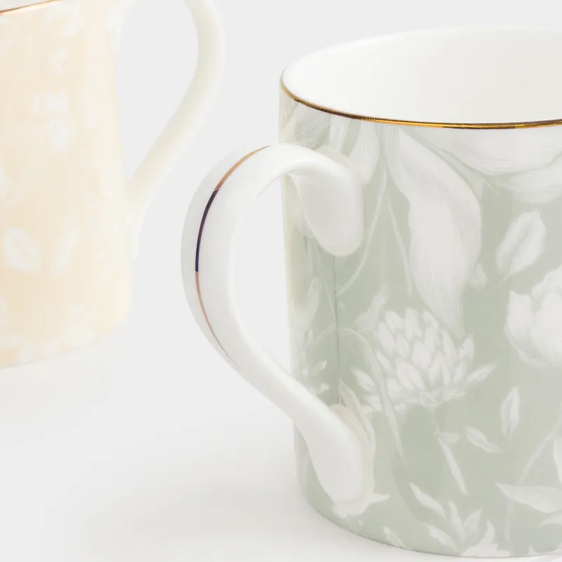 Кружка, 380 мл, 2 шт, фарфор F, с золотистым кантом, желтая/зеленая, Нежные цветы, Surreal, image-5