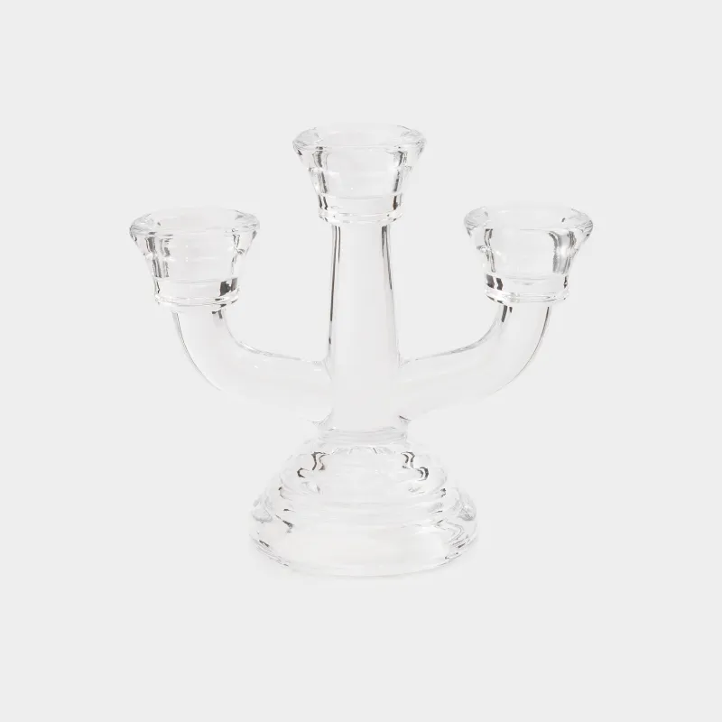 Подсвечник, 13 см, 3 тонкие свечи, на ножке, стекло, Clear
