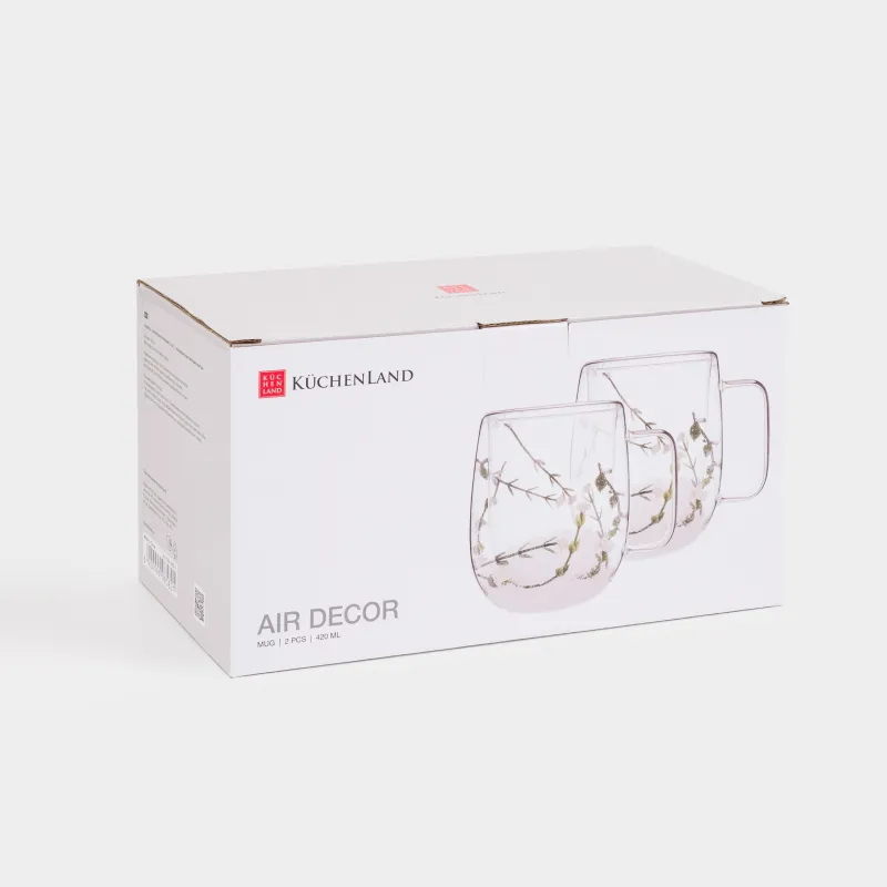 Кружка, 420 мл, 2 шт, стекло Б, с заснеженными ветками внутри, Air decor, image-4