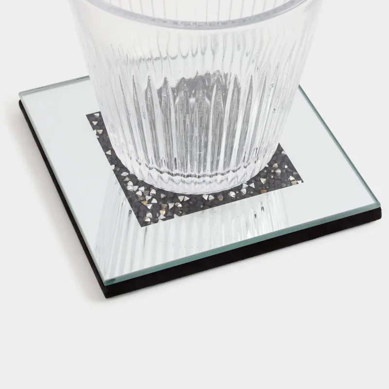 Подставка под кружку, 10 см, стекло, квадратная, зеркальная, Черные кристаллы, Glossy crystal, image-5