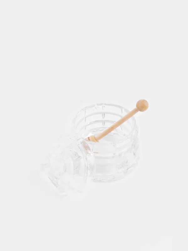 Банка для меда, 290 мл, с ложкой, стекло Р/дерево, Узоры, Honey, image-1