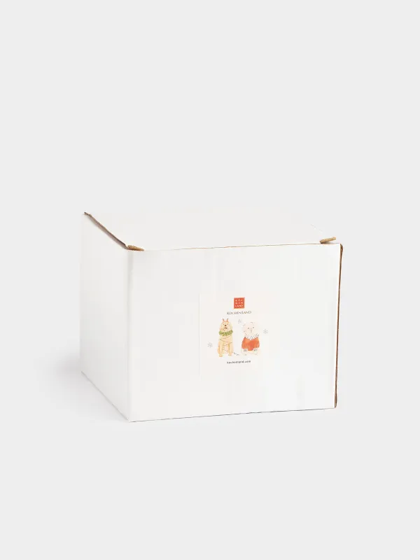 Кружка, 370 мл, керамика D, молочно-красная, Собаки с подарками, Christmas dog, image-4