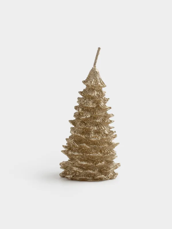 Свеча, 5x9 см, с блестками, золотистая, Елка, Fir candle, image-1