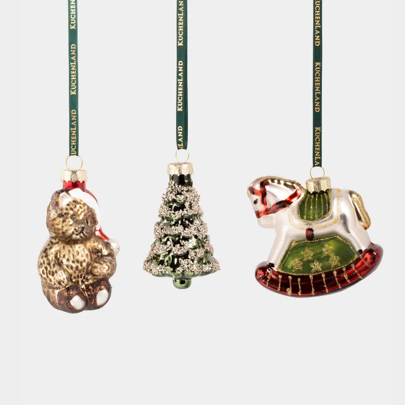 Набор елочных игрушек, 7 см, 3 шт, стекло, с блестками, Новогодние атрибуты, Figure christmas