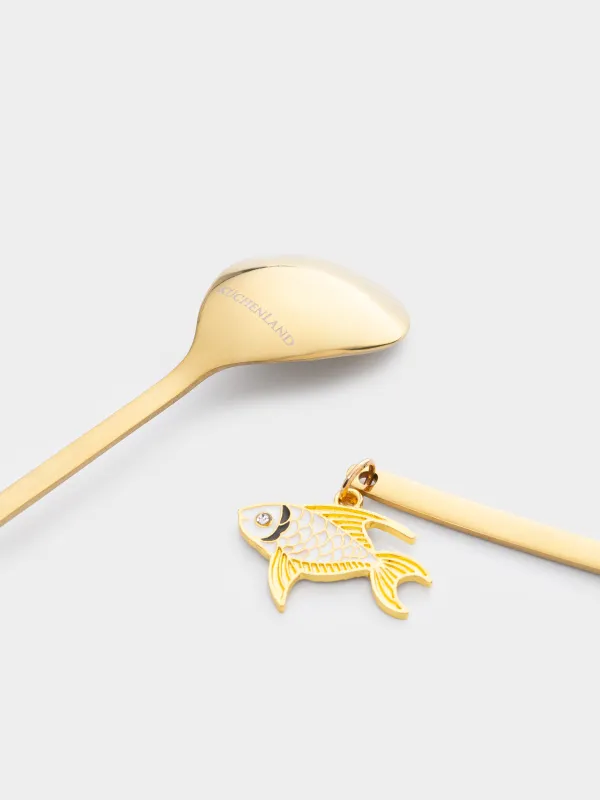 Ложка десертная, 14 см, 2 шт, сталь, золотистая, Птица/Рыбка, Goldfish, image-3