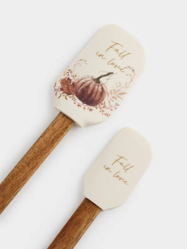 Лопатка-шпатель, 2 шт, силикон/дерево, молочная, Тыква и листья, Forest symphony, image-5