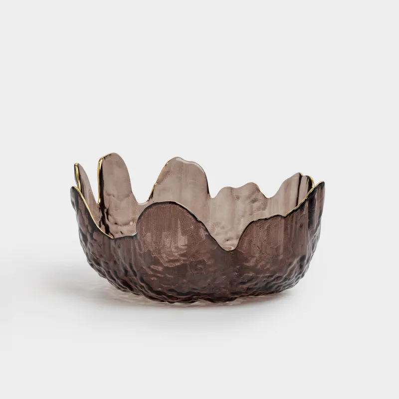 Салатник, 18х7 см, 700 мл, стекло, коричневый, с золотистым кантом, Nautilus color