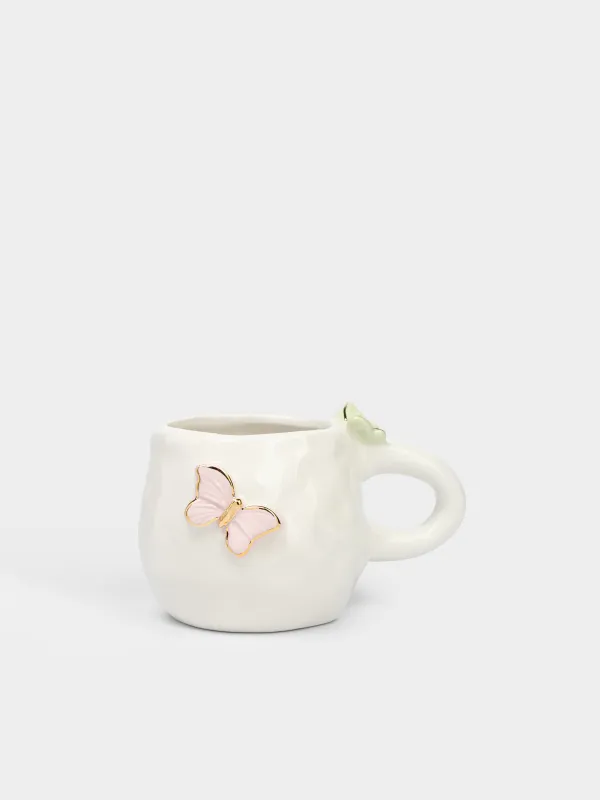 Кружка, 370 мл, керамика D, молочная, Бабочки, Butterfly, image-0